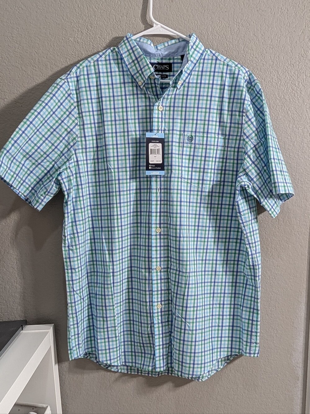 Chaps Men’s Short Sleeve Plaid Button-Down‎ Shirt - Blue & Green